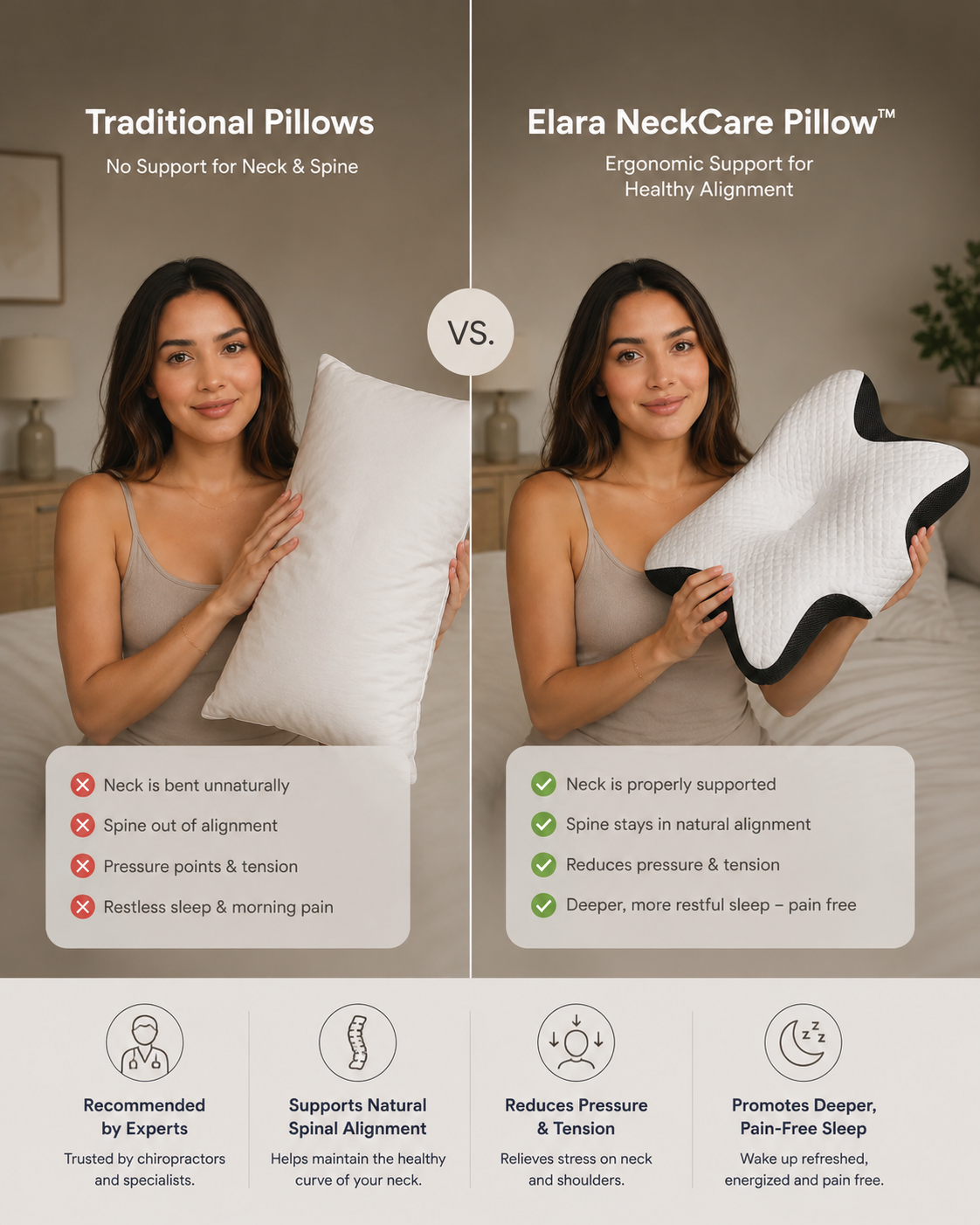 ELARA™ NeckCare Pillow — Orthopedic Memory Foam Pillow for Restful Sleep